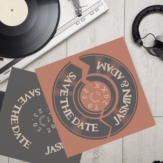 Retro Terracotta Vinyl Record Groovy Wedding Save The Date (Creator Uploaded)