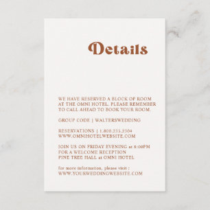 Retro Terracotta Wedding Details Enclosure Card