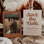 Retro Terracotta Wedding  Save The Date<br><div class="desc">Retro and elegant save the date card featuring boho font that says "save the date" in terracotta colour. You can add a photo on the back.</div>