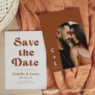 Retro Terracotta Wedding Save The Date Invitation