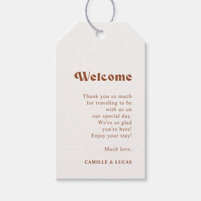 Retro Terracotta Wedding Welcome Gift Tags (Front)