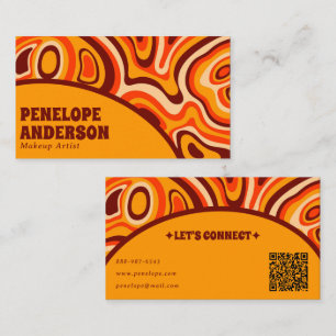Retro Terracotta Yellow QR Code Boho Chic Groovy Business Card