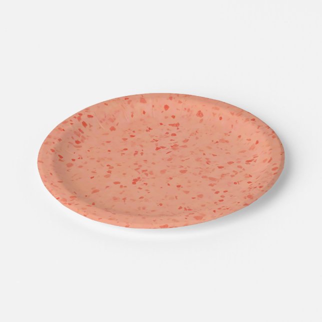 Retro Terrazzo Living Coral Elegant Pattern Paper Plate (Angled)