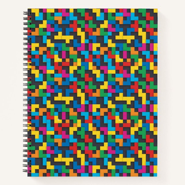 Retro Tetris Blocks Seamless Pattern Notebook (Front)