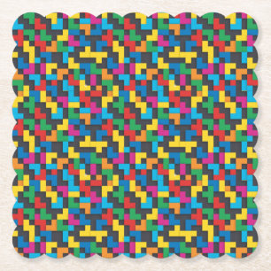 Retro Tetris Blocks Seamless Pattern Paper Coaster