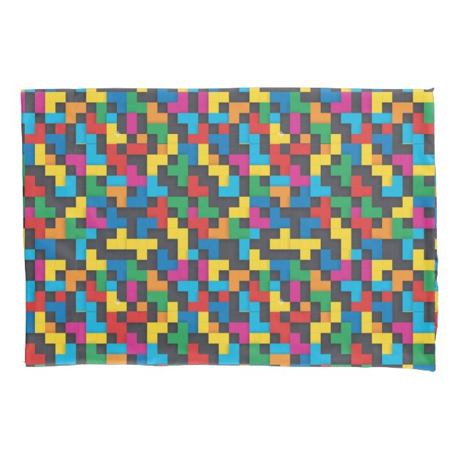 Retro Tetris Blocks Seamless Pattern Pillowcase (Front-Left)