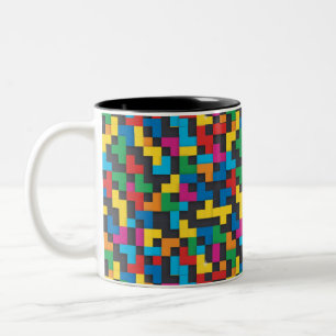 Retro Tetris Blocks Seamless Pattern Two-Tone Coffee Mug