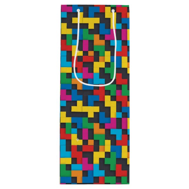 Retro Tetris Blocks Seamless Pattern Wine Gift Bag (Front)