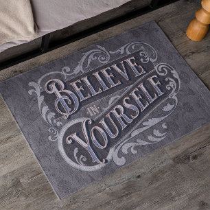 Retro Text Flourish Motivational Quote Gift Gray Doormat