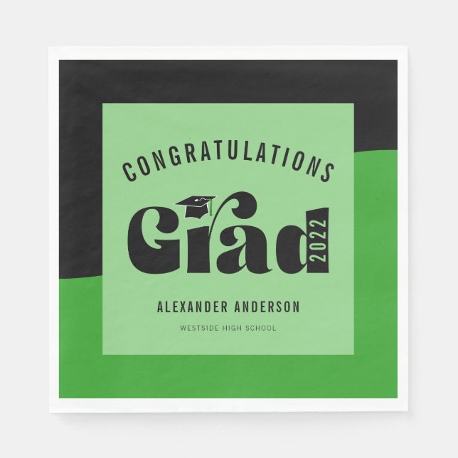 Retro Text Light Green and Black Graduation Napkin (Front)
