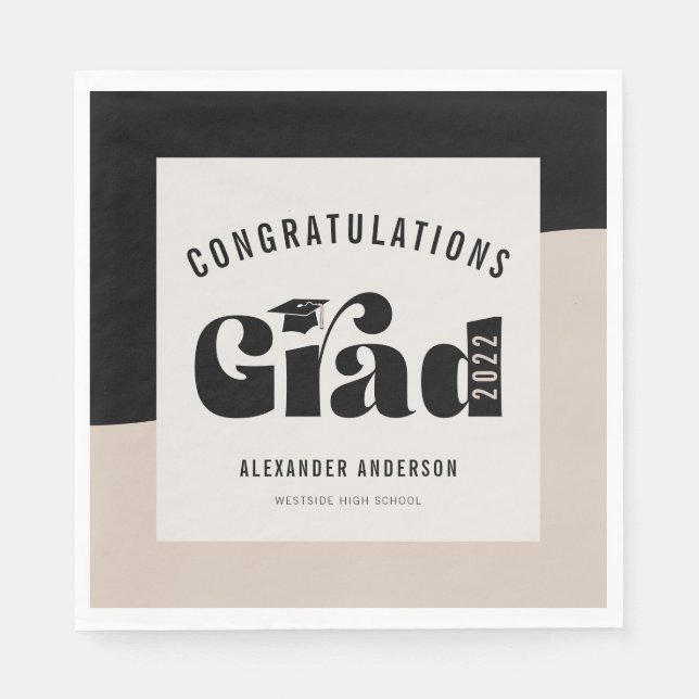 Retro Text Light Tan Graduation Napkins (Front)