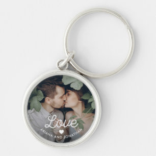 Retro Text   Love with Heart and Your Photo Key Ring