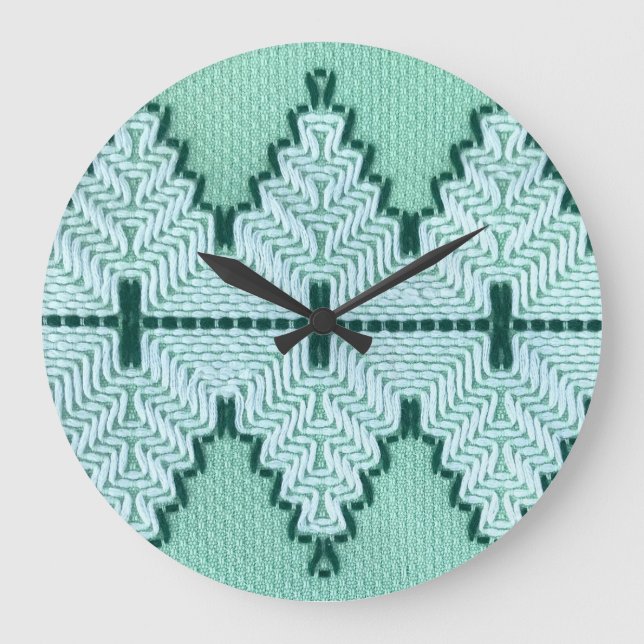 Retro textile yarn couching, graphic pulse. large clock (Front)