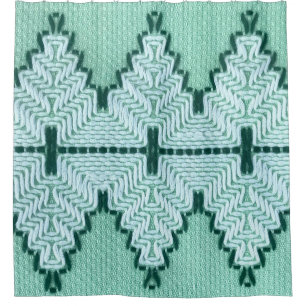 Retro textile yarn couching, graphic pulse. shower curtain