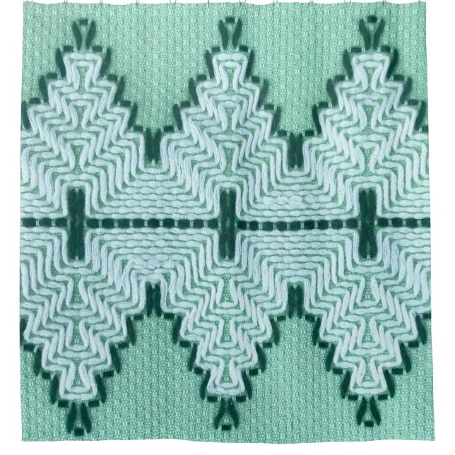 Retro textile yarn couching, graphic pulse. shower curtain (Front)
