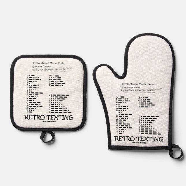 Retro Texting International Morse Code Geek Humor Oven Mitt & Pot Holder Set (Front)
