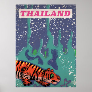 Retro Thailand tiger travel poster