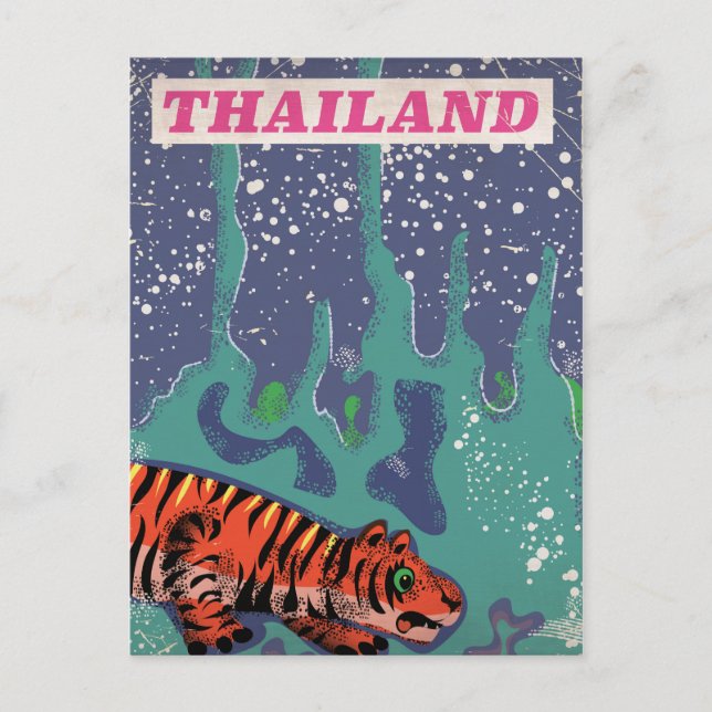 Retro Thailand tiger travel poster Postcard (Front)