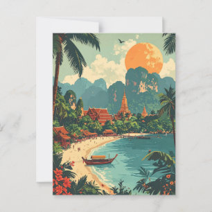 Retro Thailand Tropical Beach Travel Postcard