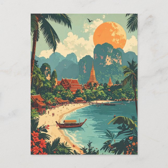 Retro Thailand Tropical Beach Travel Postcard (Front)