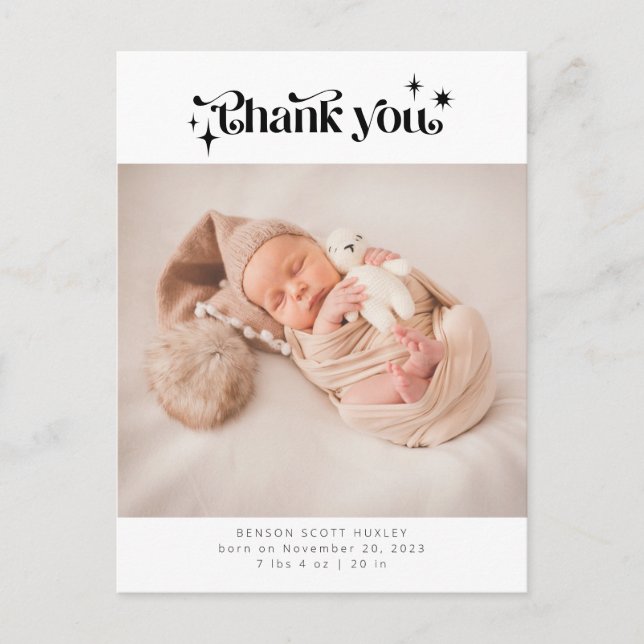 Retro Thank You Baby Photo Birth Announcement (Front)
