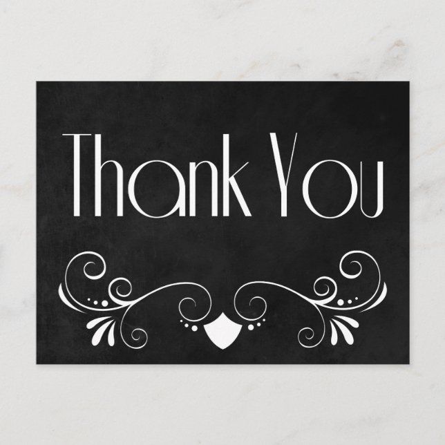Retro Thank You Black & White Chalkboard Postcard (Front)