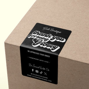 Retro Thank You For Purchase Groovy Black & White