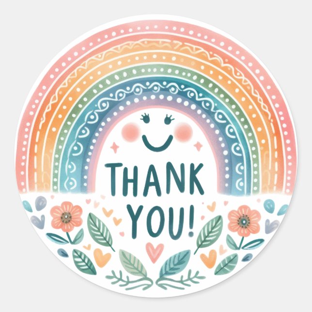 Retro Thank You Rainbow Classic Round Sticker (Front)