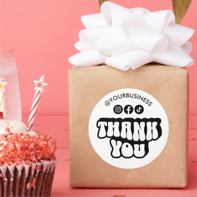 Retro Thank You Social Media Handle Small Business Classic Round Sticker (Party)