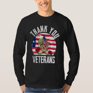 Retro Thank You Veterans Combat Boots Flower Veter T-Shirt