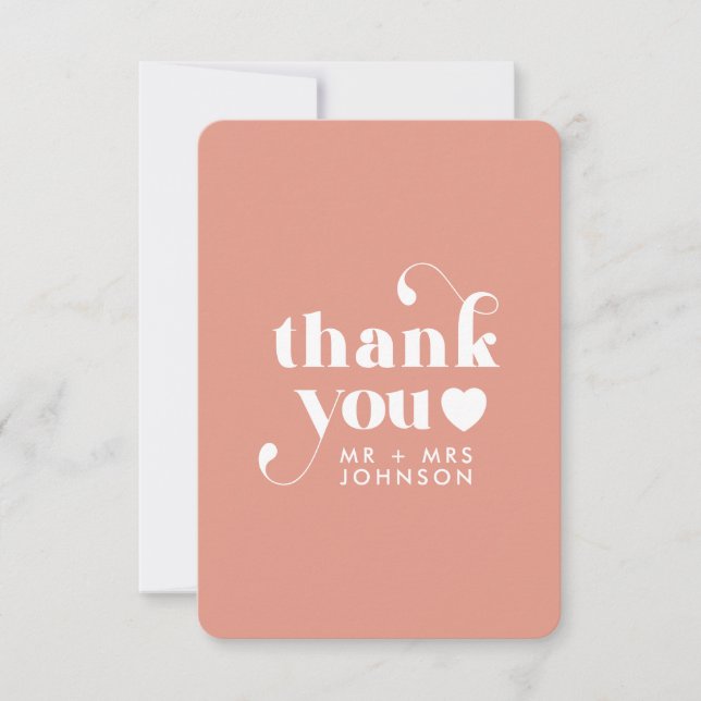 Retro Thank You Wedding Photo | Dusty Pink Card  (Front)