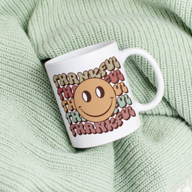 Retro Thankful Emoji Mug, Fall Thanksgiving Family Coffee Mug (Creator Uploaded)