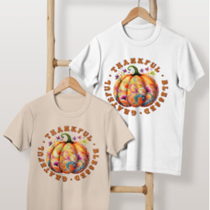 Retro "Thankful" Fall Thanksgiving Family T-Shirt