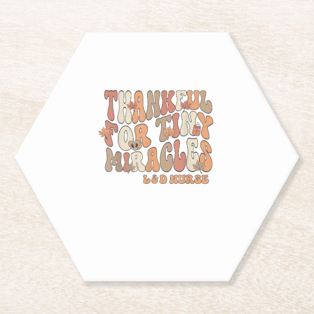 Retro Thankful For Tiny Miracles Thanksgiving Labo Paper Coaster (Front)