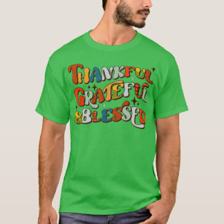 Retro Thankful Grateful Blessed Fall Colors Thanks T-Shirt