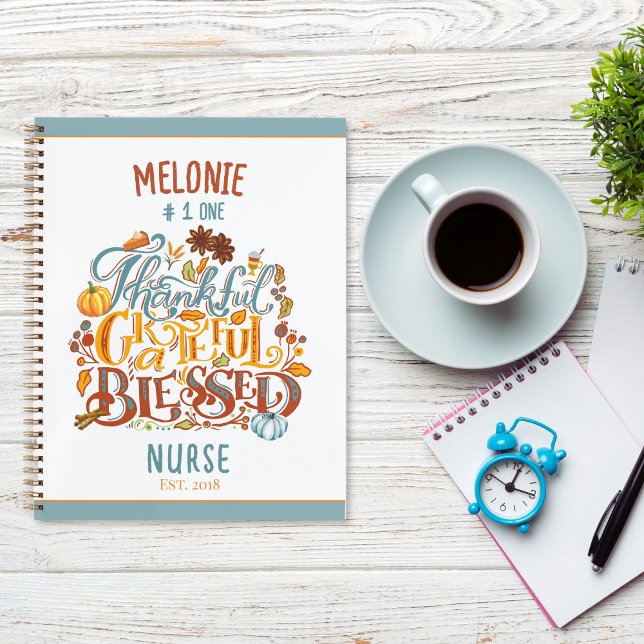 Retro Thankful Grateful Blessed Nurse Typography Notebook (Creator Uploaded)