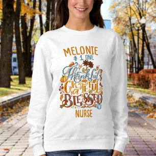 Retro Thankful Grateful Blessed Typography Nurse Sweatshirt