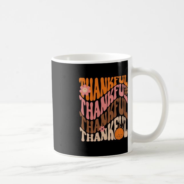 Retro Thankful Love Fall Thanksgiving Groovy Pumpk Coffee Mug (Right)