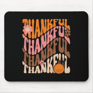 Retro Thankful Love Fall Thanksgiving Groovy Pumpk Mouse Mat