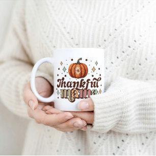 Retro Thankful Mama Mug, Fall Thanksgiving Mama Coffee Mug