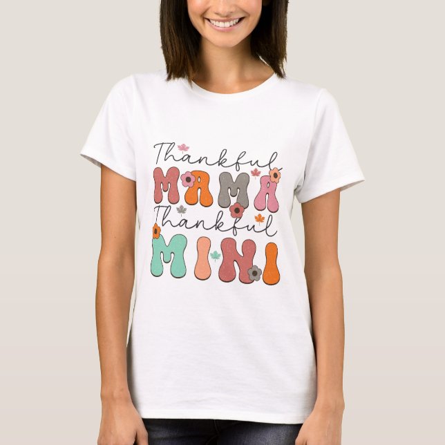 Retro Thankful Mama Thankful Mini - Fall T-Shirt (Front)