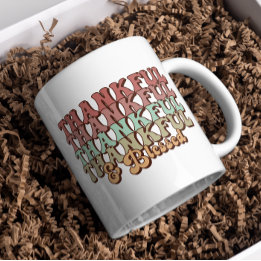 Retro Thankful Mug, Fall Family Thanksgiving gift Coffee Mug