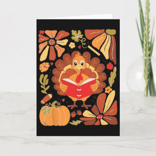 Retro Thankful Teacher Books Turkey Reading Boho A Card