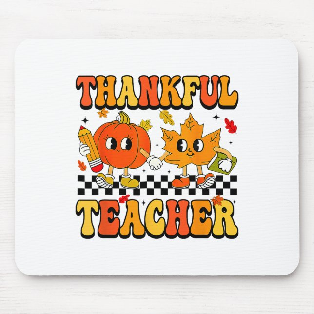 Retro Thankful Teacher Groovy Thanksgiving Fall Wo Mouse Mat (Front)
