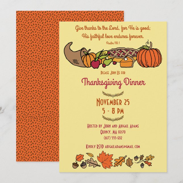 Retro Thanksgiving Bible Verse Invitation (Front/Back)