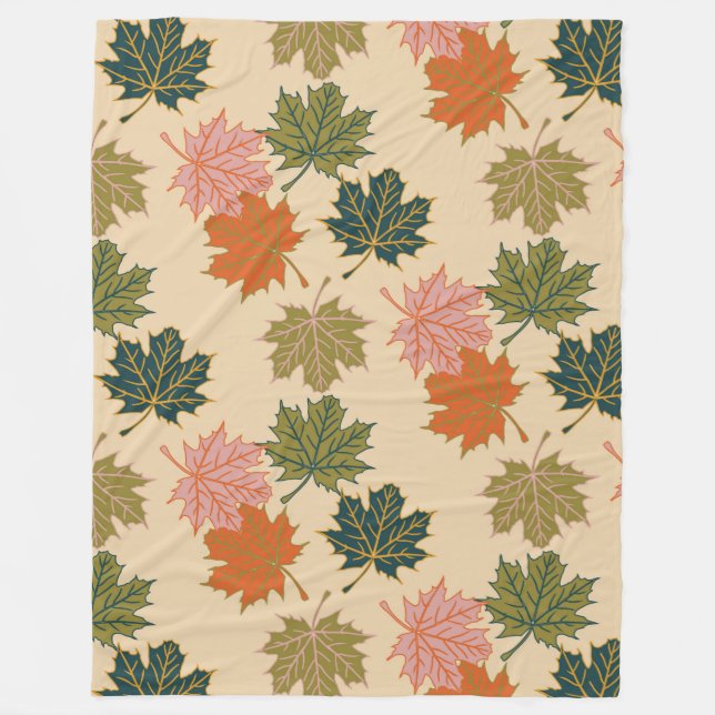 Retro Thanksgiving Fall Autumn Leaves Fleece Blanket (Front)