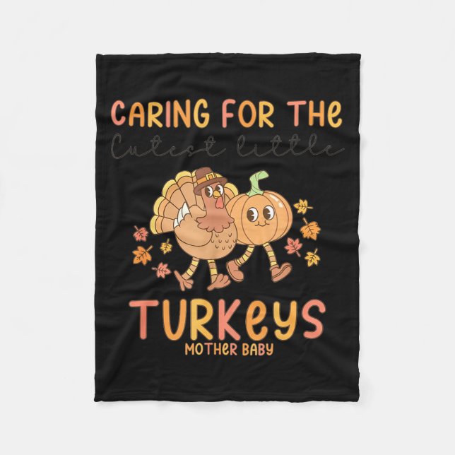 Retro Thanksgiving Mother Baby Nurse Stpartum Mate Fleece Blanket (Front)