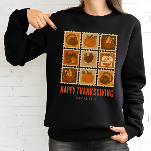 Retro Thanksgiving Stamp Collage Sweatshirt