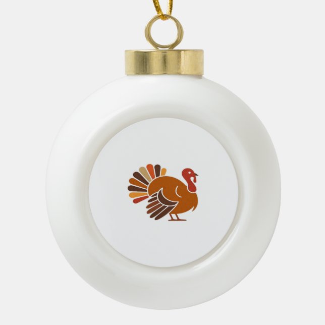 Retro Thanksgiving Turkey – Fall Harvest Design Cl Ceramic Ball Christmas Ornament (Front)