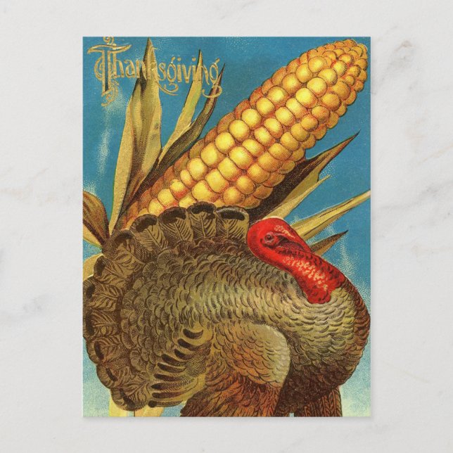 Retro Thanksgiving Turkey Holiday Postcard (Front)